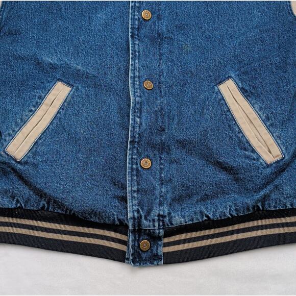 Cabela's Men's Vintage Varsity Jacket Outdoor Working Size Large Blue Beige - Picture 4 of 11